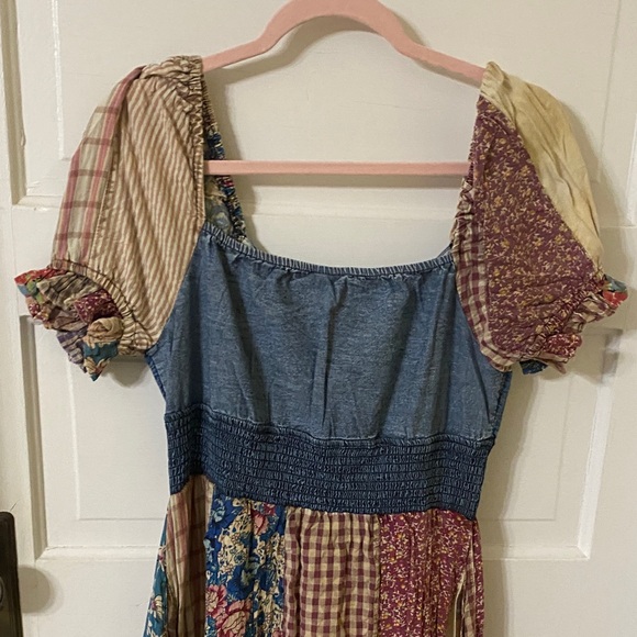 Young Threads Patchwork Midi Dress | Denim & Floral Boho Cottagecore | Size M - Picture 5 of 7